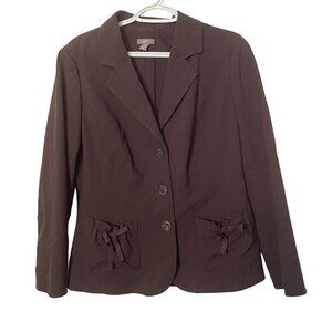 J.Jill Womens Stretch Blazer With Bow Pocket Size 10 Petite Chocolate Brown